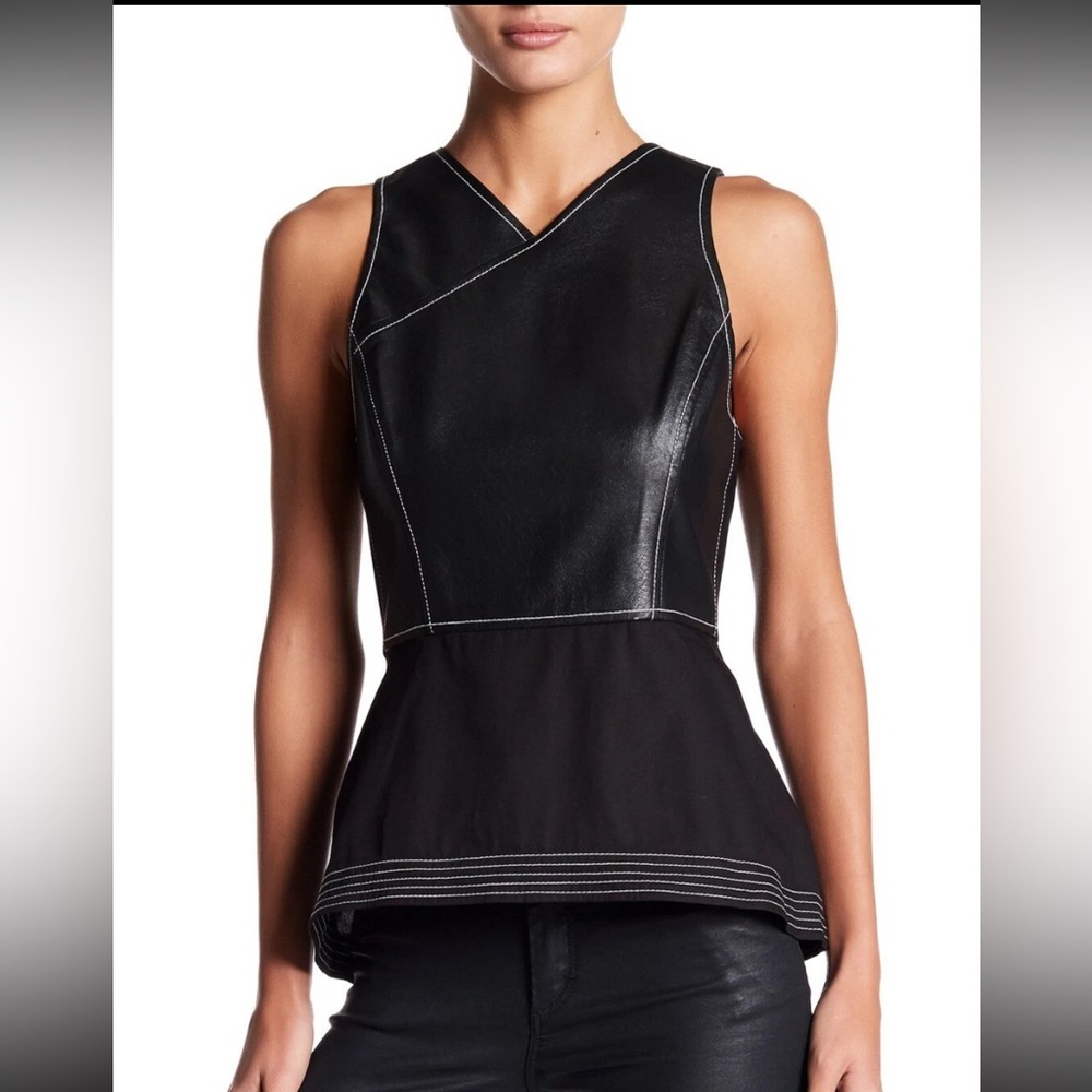 BCBG MAXAZRIA Black Luella Faux Leather top XXS
